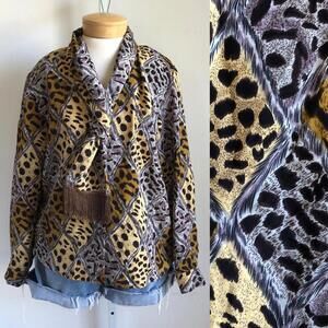 Vintage 90s Cheetah Print Blouse with Scarf Detail, M/L
